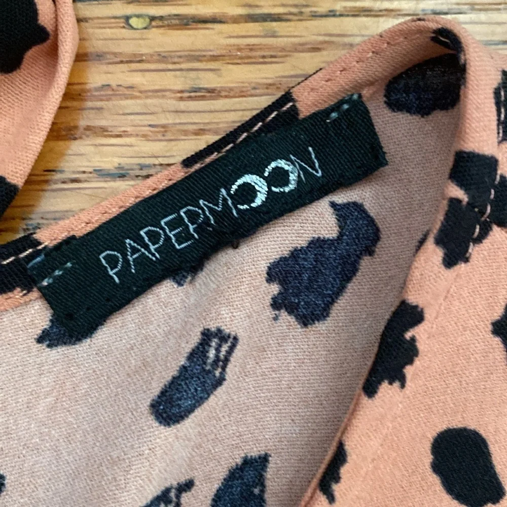 Papermoon Claudia Ruched Sleeve Blouse Coral and black size small top